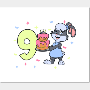 I am 9 with bunny - girl birthday 9 years old Posters and Art